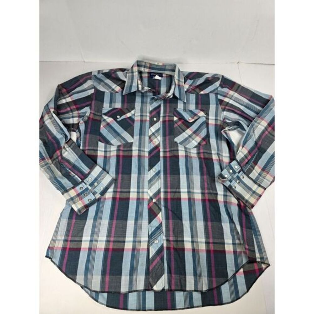VTG Wrangler Shirt Mens Large Colorful Western Pearl Snap Button Down Vintage